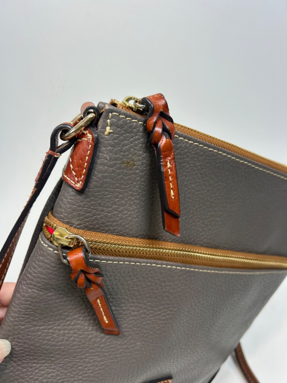 DOONEY & BOURKE Pebbled Grain Leather Crossbody Dark Grayish Taupe $268 - Picture 12 of 12